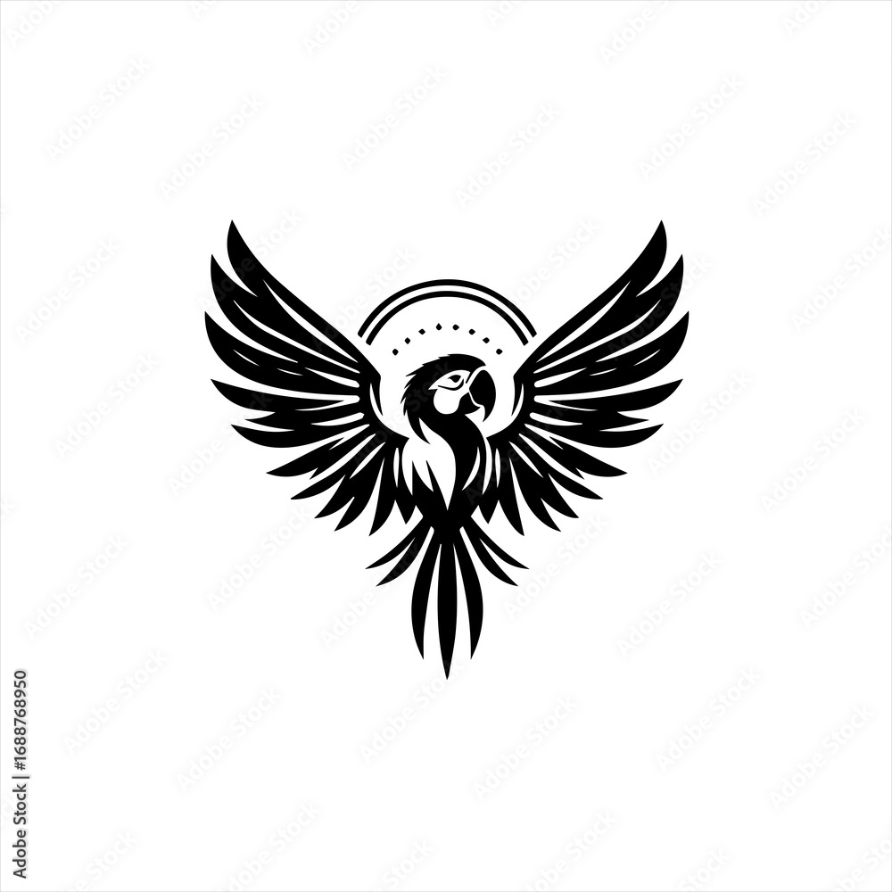 Obraz premium Stylized black macaw parrot with wings spread wide