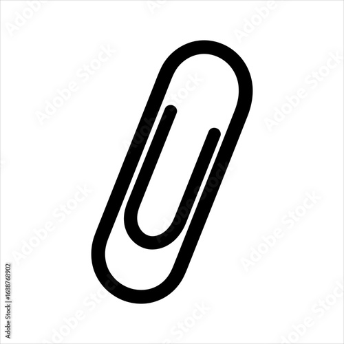 Black paperclip icon on white background stationery office