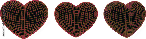 Three dimensional heart shapes with a grid pattern on white background