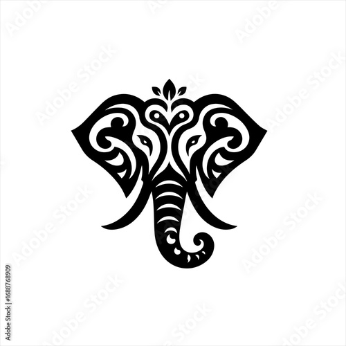Stylized black elephant head tribal tattoo design