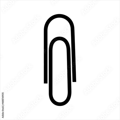 Black silhouette of a paperclip on a white background office supply stationery