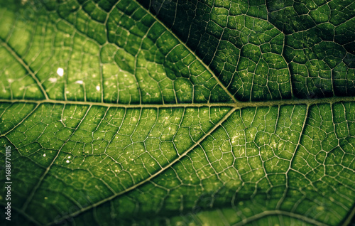 Close up of green leaf texture with detailed veins