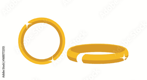 Golden wedding rings illustration set. Flat design gold engagement or anniversary bands with subtle sparkle, symbolizing love and commitment.
