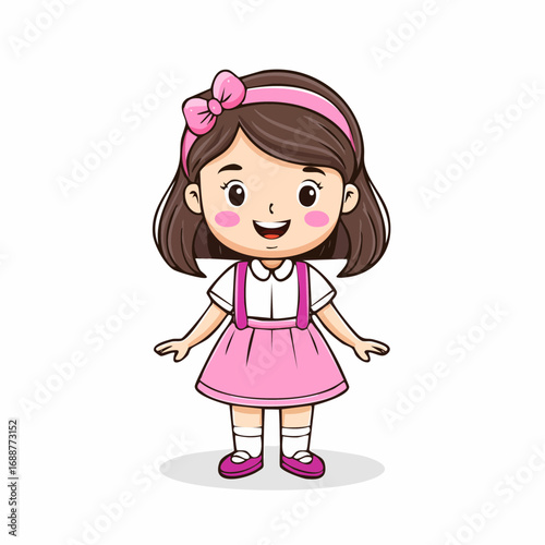 little girl in pink dress,girl happy smile vector