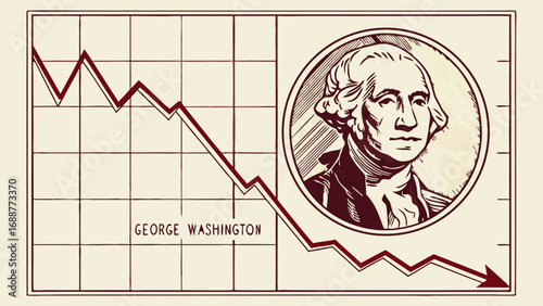 Financial Chart Showing Economic Decline with Portrait Illustration.