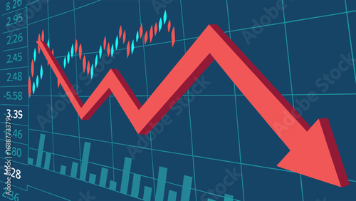 Financial Chart Showing Market Decline Red Arrow Pointing Downward Stock Market Graph Business Data Visualization Economic Trend Illustration.