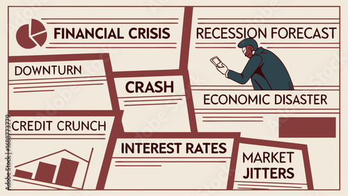 Financial Crisis Illustration Recession Downturn Market Crash Interest Rates Economic Disaster.