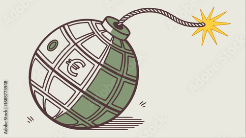Financial Crisis Money Bomb Economy Instability Currency Risk Global Economics Time Bomb Illustration Urgent Situation Financial Danger Business Risk Economic Threat Investment Risk Market Volatility.