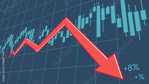 Financial graph showing market downturn red arrow pointing down business decline economic crisis stock market crash investment loss financial crisis illustration downward trend negative growth recess.