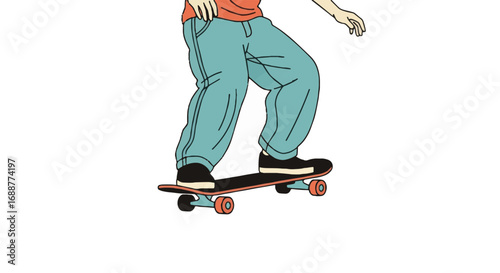 Illustration of a casual person skateboarding. Youthful individual on a skateboard, depicting an active urban lifestyle and street sport.