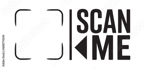 Vector icon featuring a QR code scanner frame and a Scan Me call-to-action message, modern minimalist typographic design e.eps file