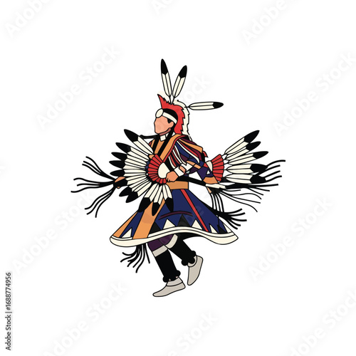Illustration Native Americans Tribune Indiana Dance Movement Of a Young Leady portrait 