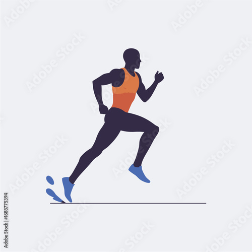 A dynamic silhouette illustration of a male athlete sprinting forward, depicted with a splash effect.