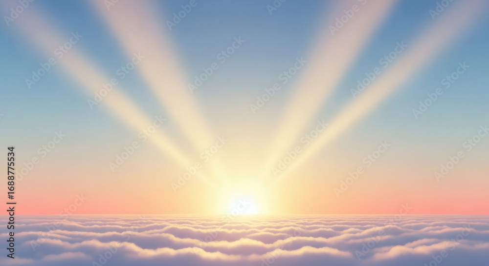 Fototapeta premium Sunrise Radiance Golden rays pierce through ethereal clouds, a heavenly glow