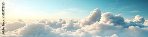 Aerial view of fluffy white clouds and blue sky background wallpaper for desktop and mobile phones use