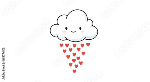Cute smiling cloud raining hearts illustration, perfect for romantic and celebratory themes