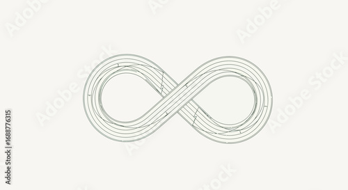 Minimalist linear illustration of an endless infinity symbol representing the abstract concepts of eternity, cycles, and perpetual motion