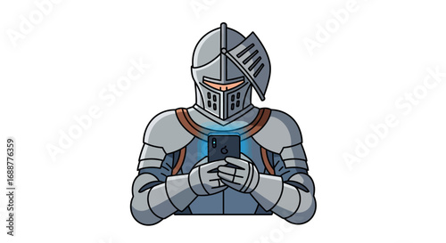 Medieval Knight Using Smartphone A Modern Twist on Chivalry