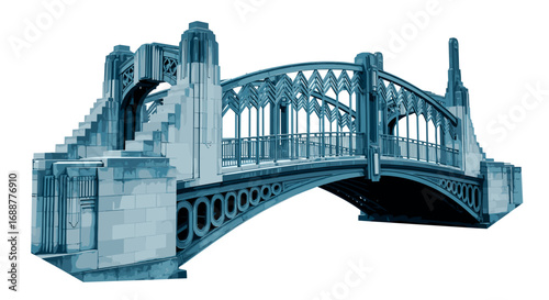 Detailed view of a gothic style bridge with ornate architectural details