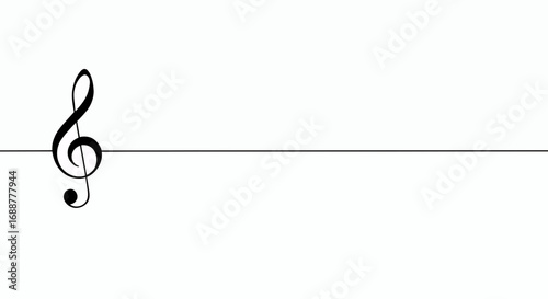 Black treble clef on a single staff line, set against white background, simple and elegant, concept for musical notation, composition, and song writing and artistic presentations