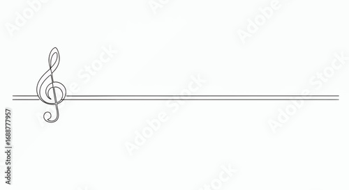 Elegant single line drawing of a treble clef with parallel lines, concept for musical notation design, artistic expression and minimalist illustration projects