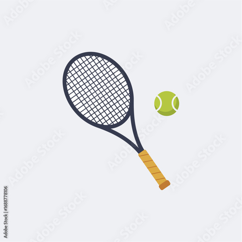 Tennis racket and ball, flat design illustration, sports equipment.