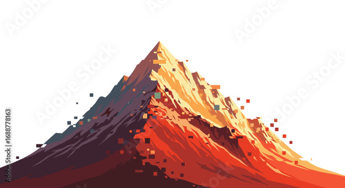 Abstract mountain peak with pixelated edges against a white background