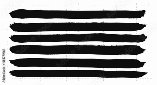 Abstract black brush strokes on white background, grungy style with ragged edges. Concept for artistic backdrop, modern design element and textured layer