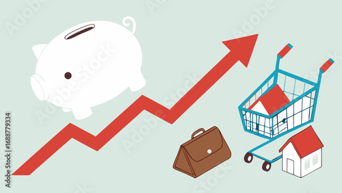 Piggy Bank Savings Growth Home Purchase Investment Financial Planning Illustration.