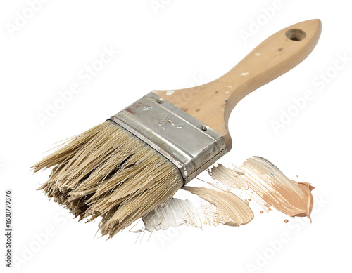 Used Paintbrush with Beige Paint Strokes on Transparent Background