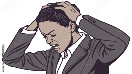 Stress Frustration Headache Businesswoman Overwhelmed Tension Anxiety Despair Pressure Workplace Problem Challenge Difficulty Exhaustion Fatigue Burnout Crisis Emotion Feeling Expression Reaction Ges.