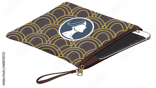 Stylish Tablet Case with Geometric Pattern and Woman Silhouette Design.