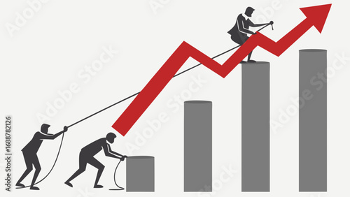 Teamwork growth success business progress achievement collaboration strategy leadership upward trend rising graph increase development rising climbing moving upward financial growth economic growth b.