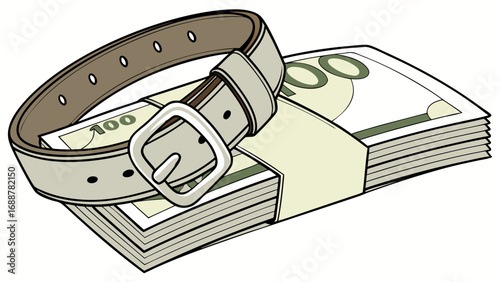 Tightening the Belt A Stack of Cash Secured with a Leather Belt Illustration.