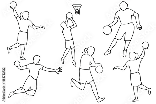 Basketball players line icons vector. Basketball players silhouettes. Illustration of Basketball players, Sportsmen,  athlete player vector illustration.