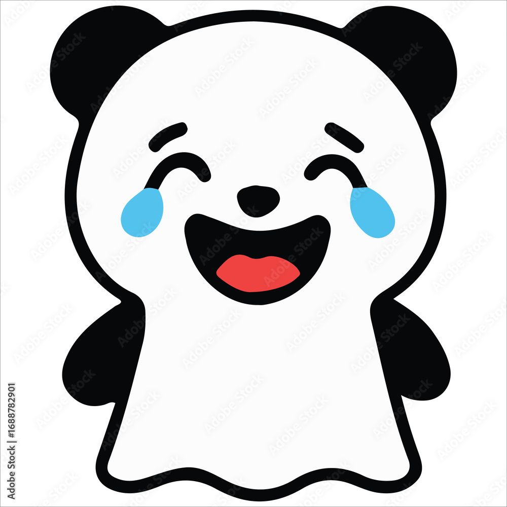 Obraz premium Crying Panda with Happy Tears Cute Cartoon Illustration