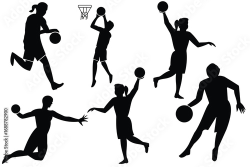 Basketball players silhouettes. Basketball players icons vector. Illustration of Basketball players, Sportsmen,  athlete player vector illustration.