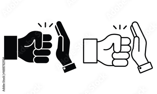 Domestic violence icon vectort design. Peace sign with hand, SIlhouette of fist, violence, man fist and stop hand gesture, Negative space vector illustration.