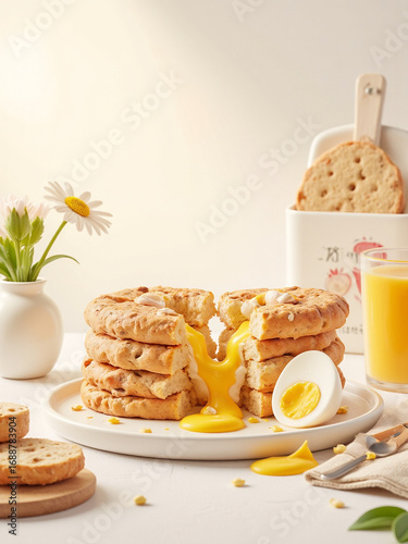 Delicious Breakfast with Creamy Egg and Fresh Pastries