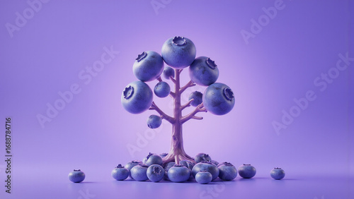 Whimsical Blueberry Tree in Purple Background