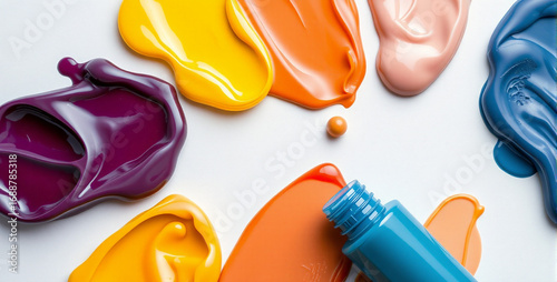 Colorful Acrylic Paints on White Surface