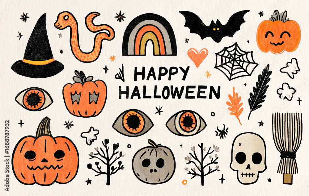 Fototapeta premium Halloween-themed illustrations - Festive graphic elements - Spooky celebration concept.