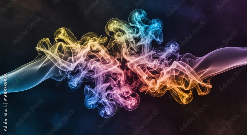 Obraz premium Abstract symmetrical smoke design with vibrant colors against a dark background creating a mesmerizing effect
