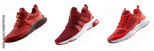 Set of tylish red sports shoes on transparent png background. Ai generated