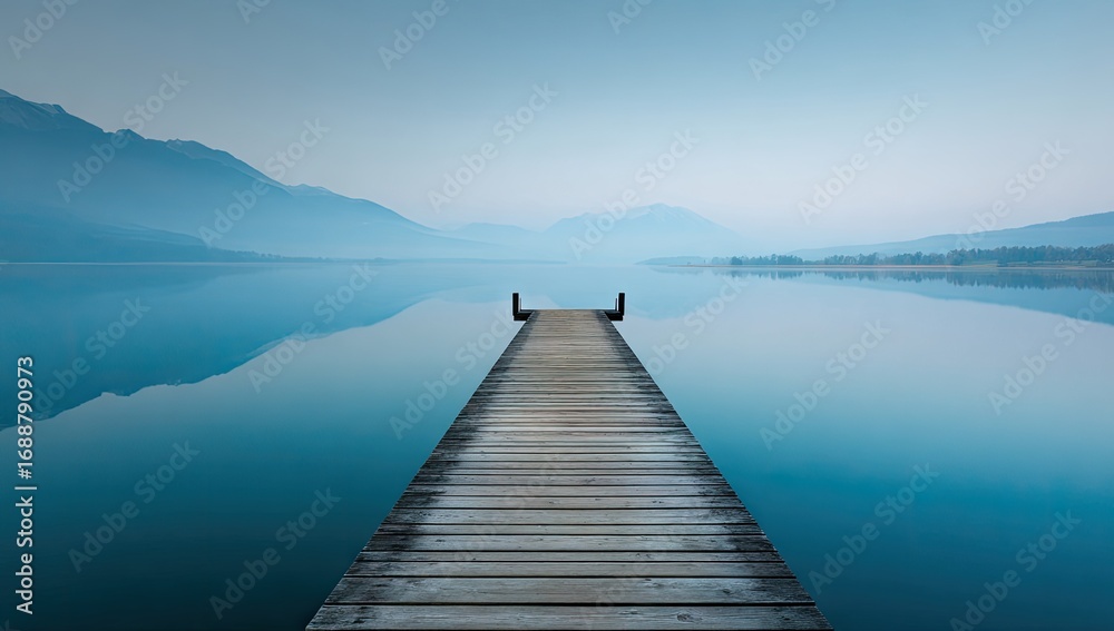 Obraz premium Tranquil lake dock at dawn (2)