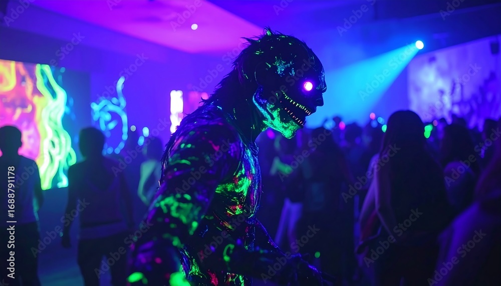 Obraz premium A vibrant, fluorescently-lit party scene
