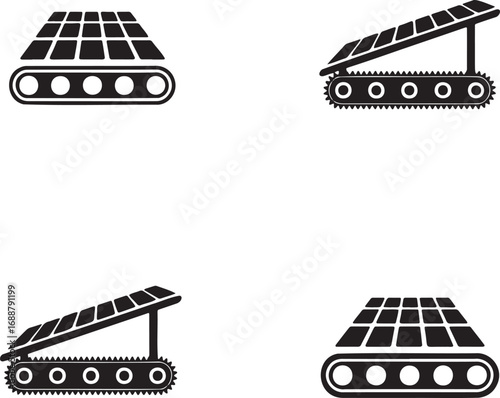 Set of Industrial Conveyor Belt Icons – Vector Silhouettes for Manufacturing and Automation 