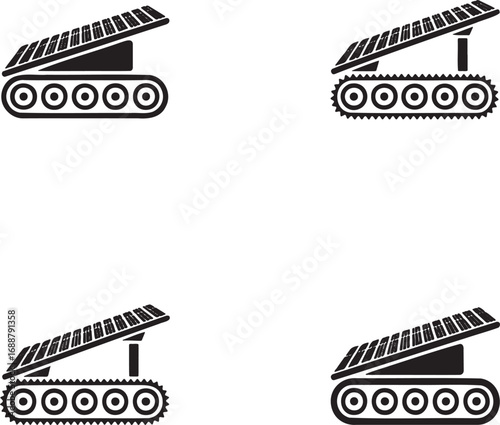 Set of Industrial Conveyor Belt Icons – Vector Silhouettes for Manufacturing and Automation 