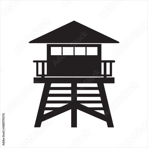  Lifeguard Tower Icon Silhouette Vector Illustration