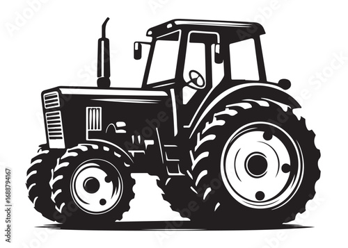 tractor logo silhouette vector, farm tractor silhouette illustration, agricultural equipment silhouette vector, farm machinery tractor logo silhouette vector on white background. 